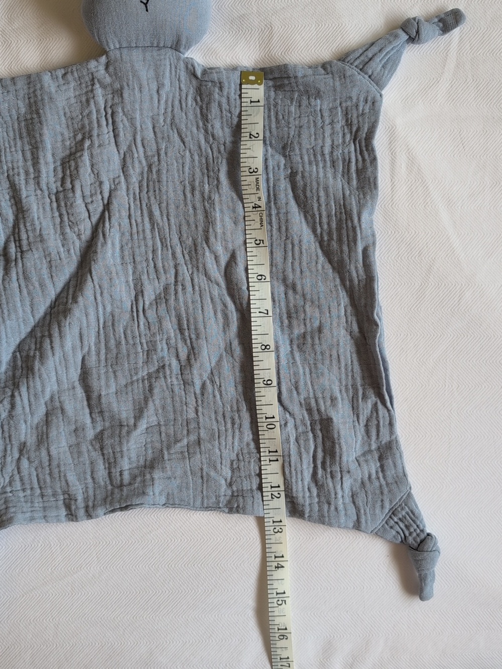 bunny lovey cotton gauze baby security blanket in blue gray unisex neutral - Picture 5 of 5